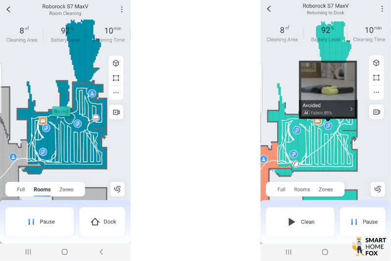 The flat objects are drawn as obstacles in the Roborock S7 MaxV app.